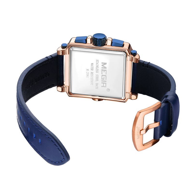 Megir Megir Fashion Light Retro Men&#039;s Watch Square Multi-Function Chronograph Calendar Leather Watch 2061