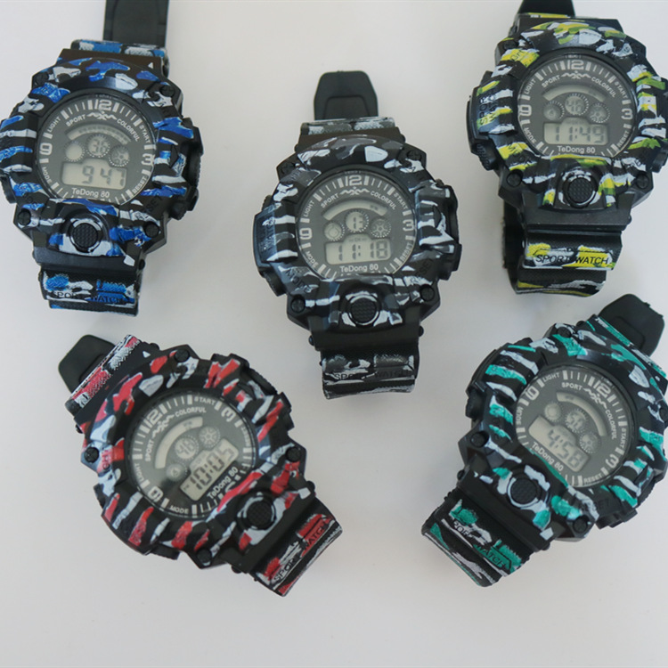 Camouflage Strap Student Multi-Functional Electronic Sports Watch Fashion Men&#039;s Round Large Dial Life Waterproof Watch