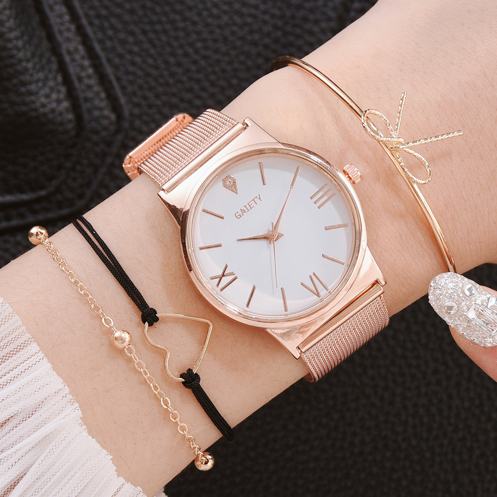 Classic Mesh Quartz Watch New Elegant Women&#039;s Alloy Watch Bracelet Combination Set Watch Cross-Border Hot Selling