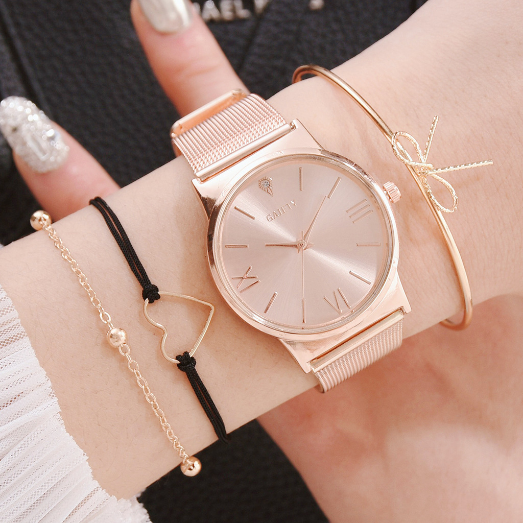 Classic Mesh Quartz Watch New Elegant Women&#039;s Alloy Watch Bracelet Combination Set Watch Cross-Border Hot Selling