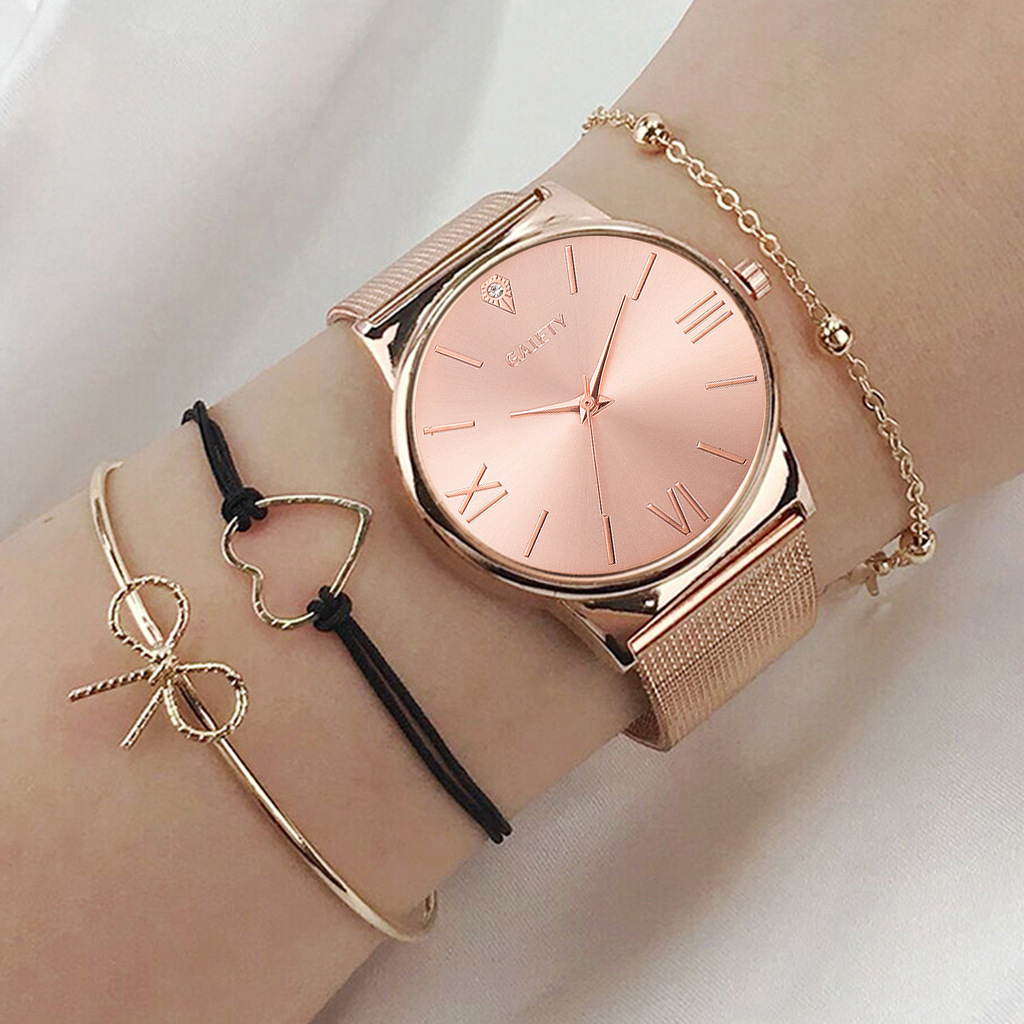 Classic Mesh Quartz Watch New Elegant Women&#039;s Alloy Watch Bracelet Combination Set Watch Cross-Border Hot Selling