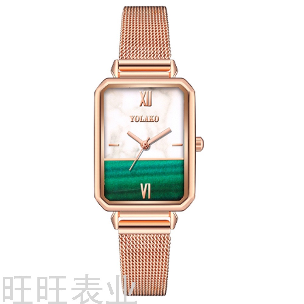 New Watch Women&#039;s Student Yolako Mesh Strap Watch Square Rose Gold Alloy Watch Women&#039;s Fashion Quartz Watch