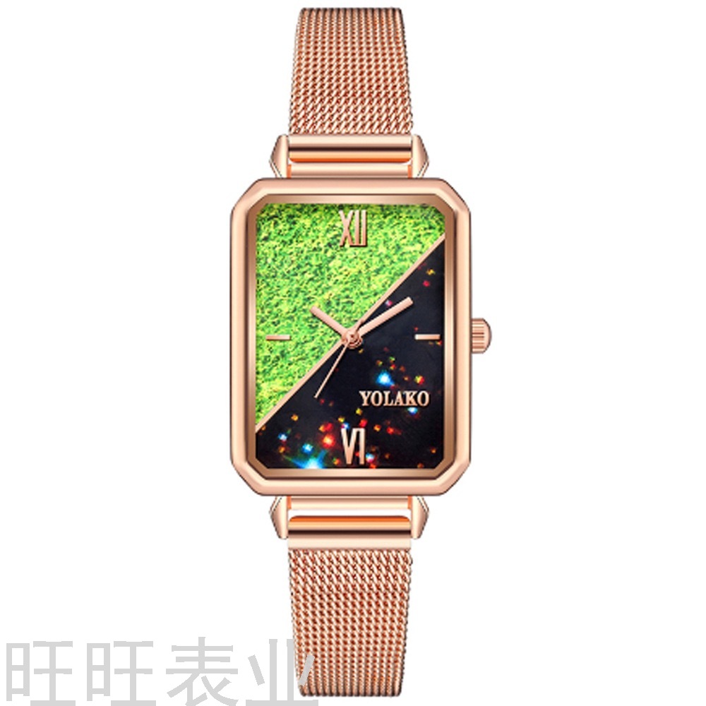 New Watch Women&#039;s Student Yolako Mesh Strap Watch Square Rose Gold Alloy Watch Women&#039;s Fashion Quartz Watch