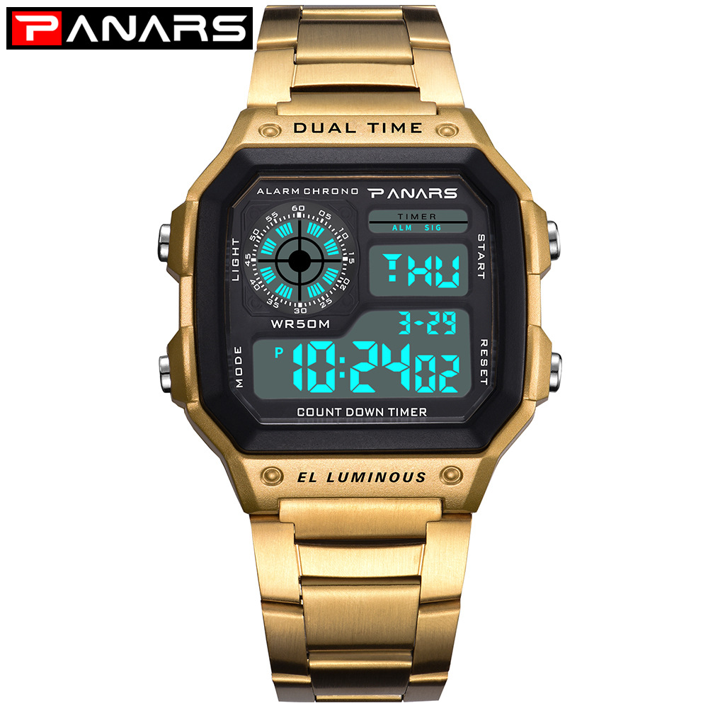 PANARS Internet Hot Waterproof Multifunctional Sports Electronic Watch Square Fashion Electronic Watch Luminous Alloy Watch