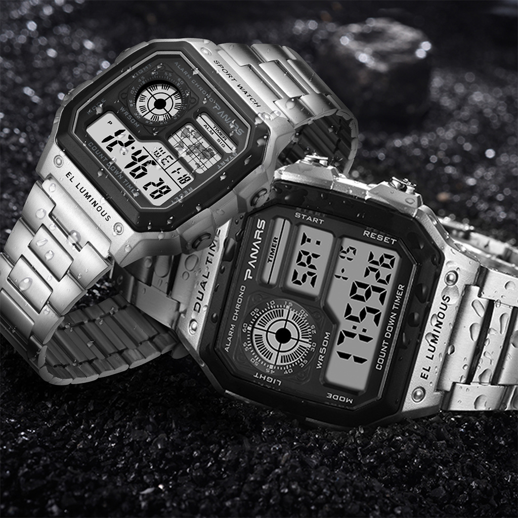 PANARS Internet Hot Waterproof Multifunctional Sports Electronic Watch Square Fashion Electronic Watch Luminous Alloy Watch