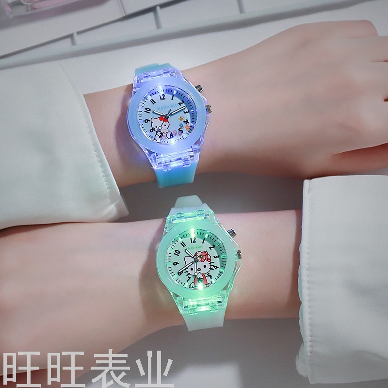 Hello Kitty Cartoon Watch Luminous Glow Fashion Silicone Children&#039;s Watch Primary School Student Watch Women&#039;s Style New