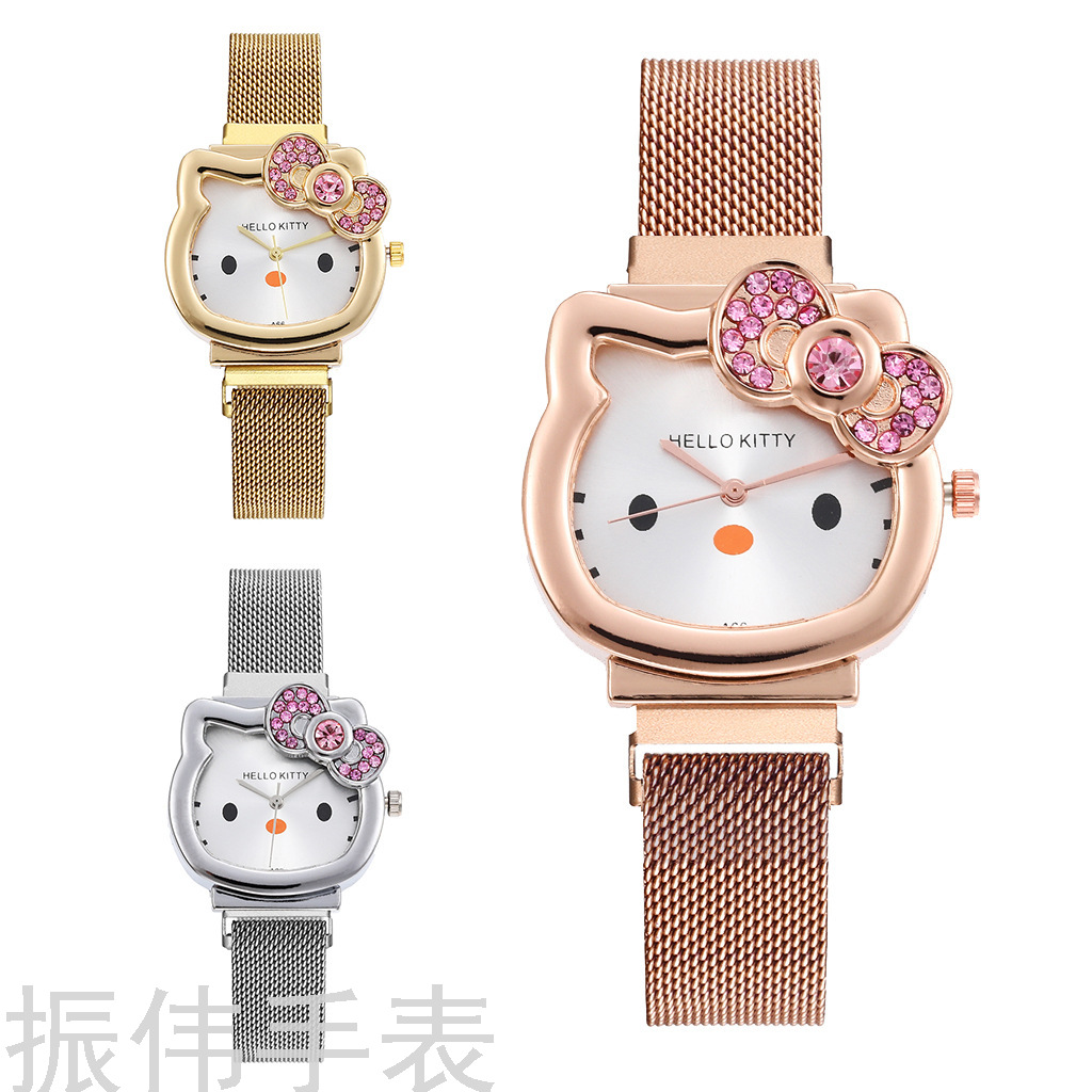New Cute Cartoon Watch Hello Kitty Children&#039;s Watch Magnet Strap Hello Kitty Boys and Girls Student&#039;s Watch