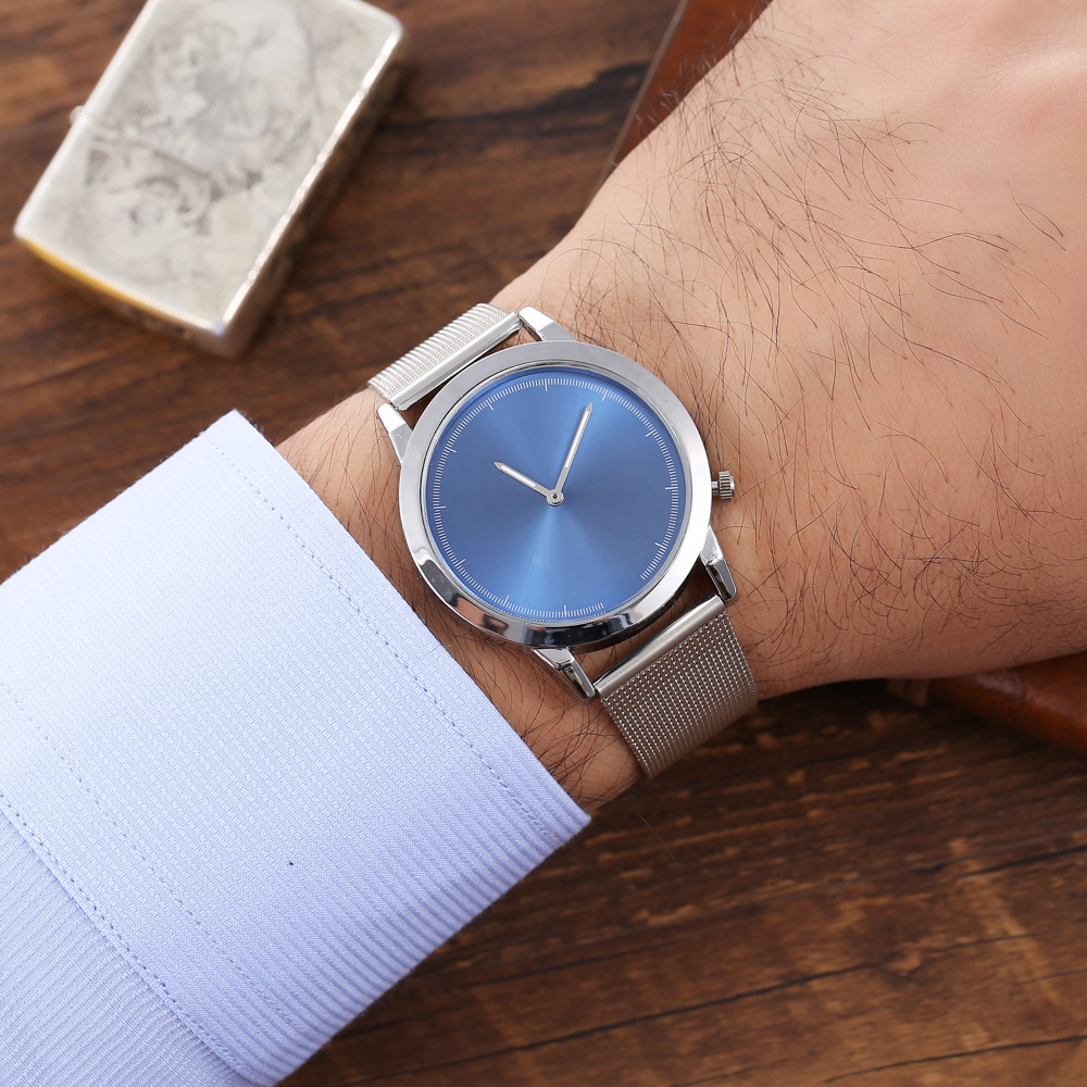 Cross-Border Hot Sale Popular Fashion Two-Pin Watch Men&#039;s Mesh Strap Watch Business Quartz Steel Watch Men&#039;s in Stock