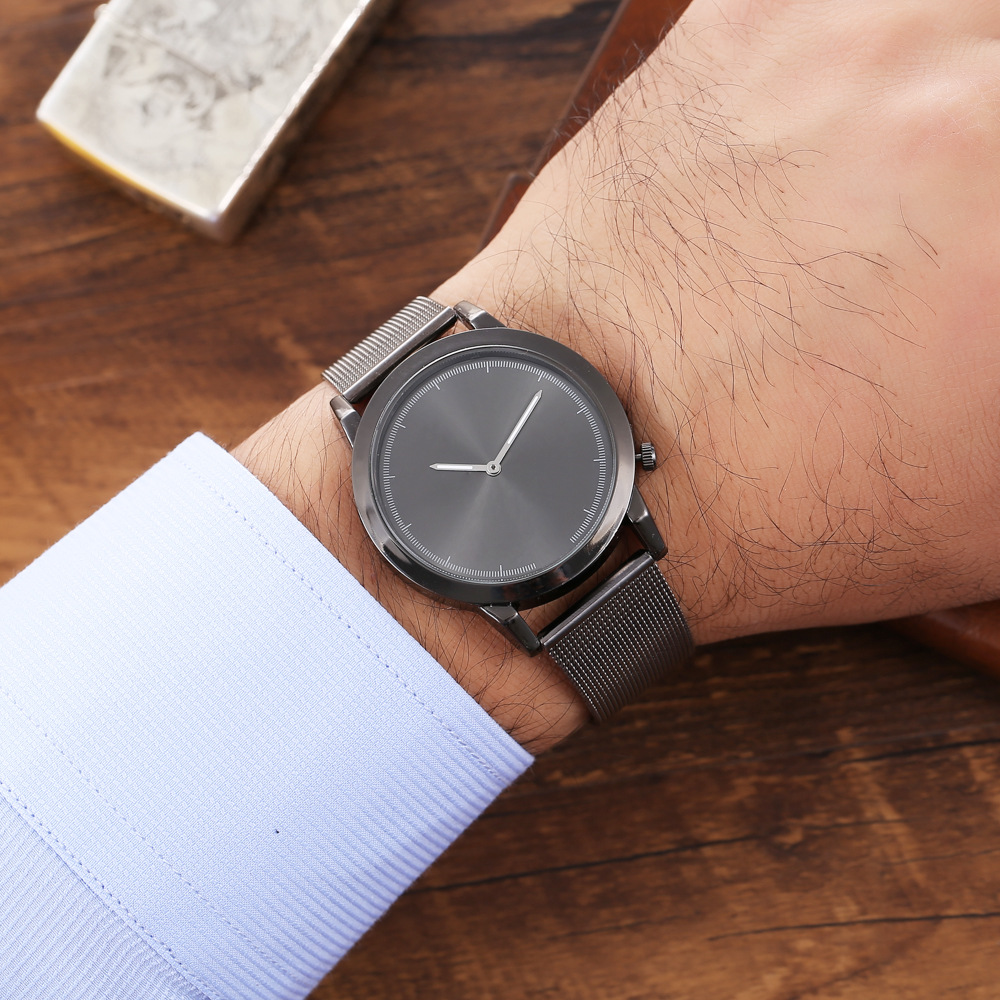 Cross-Border Hot Sale Popular Fashion Two-Pin Watch Men&#039;s Mesh Strap Watch Business Quartz Steel Watch Men&#039;s in Stock