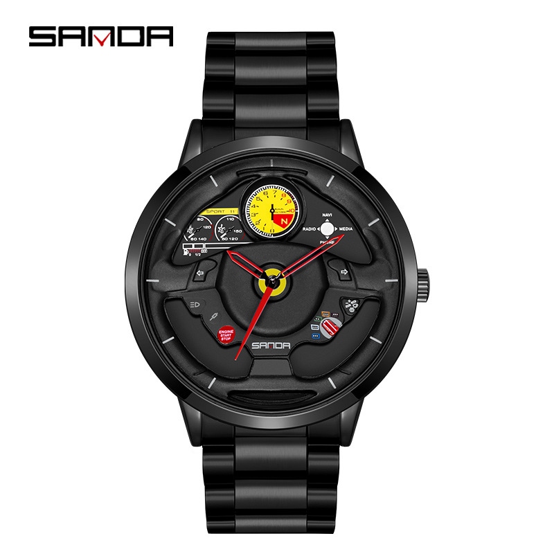 New Men&#039;s Cool Hollow Watch Steering Wheel Quartz Watch Casual Cool Waterproof Steel Watch Wholesale