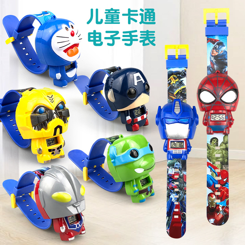Trade Hot Selling Children&#039;s Cartoon Electronic Watch Telescopic Watch Deformation Marvel Watch Toy Cartoon Watch