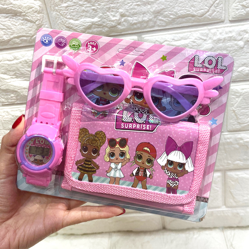 Children&#039;s Watch  Wallet  Glasses Set Cartoon Electronic Watch Coin Purse Kindergarten Cartoon Watch