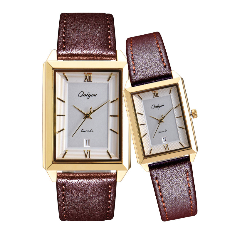 Olini New Simple Casual Square Belt Couple Roman Dial Large Calendar Metal Watch