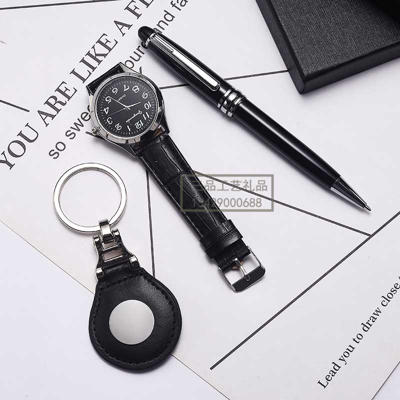 Creative Leather Watch Set Keychain Gift Metal Ball Point Pen with Watch Gift Set