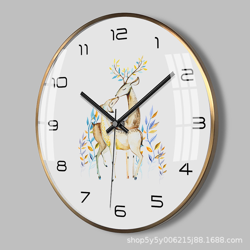 14-Inch Ultra-Thin Metal Light Luxury Elk New Chinese Style Living Room Home Noiseless Clock Wall Clock Quartz Clock Pocket Watch