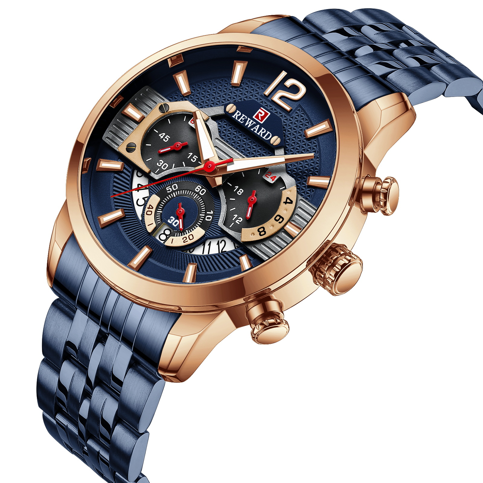 Reward Genuine Men&#039;s Sports Watch Waterproof Luminous Five Beads Solid Steel Belt Multifunctional Sport Watch