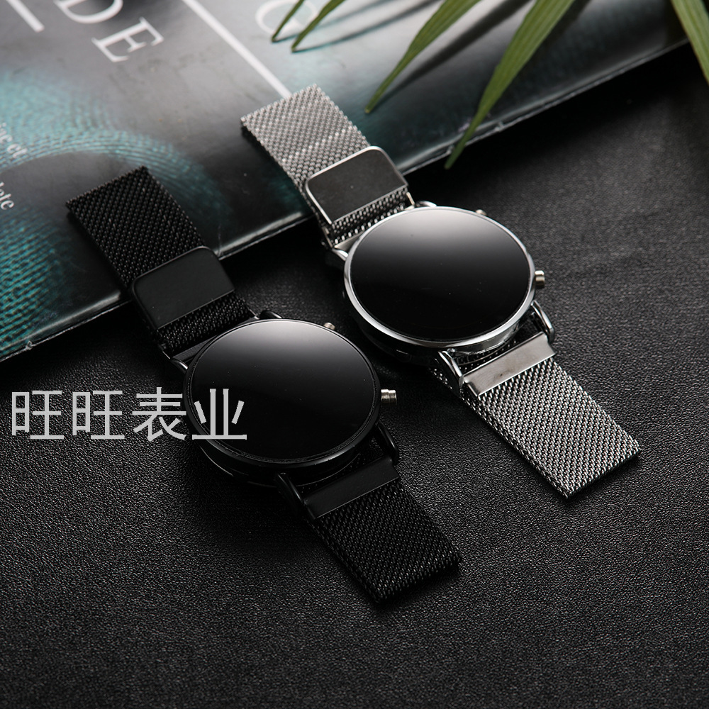 New Arrival round Luminous Led Double Button Student Watch Alloy Magnetic Buckle Cross-Border Milan with LED Watch
