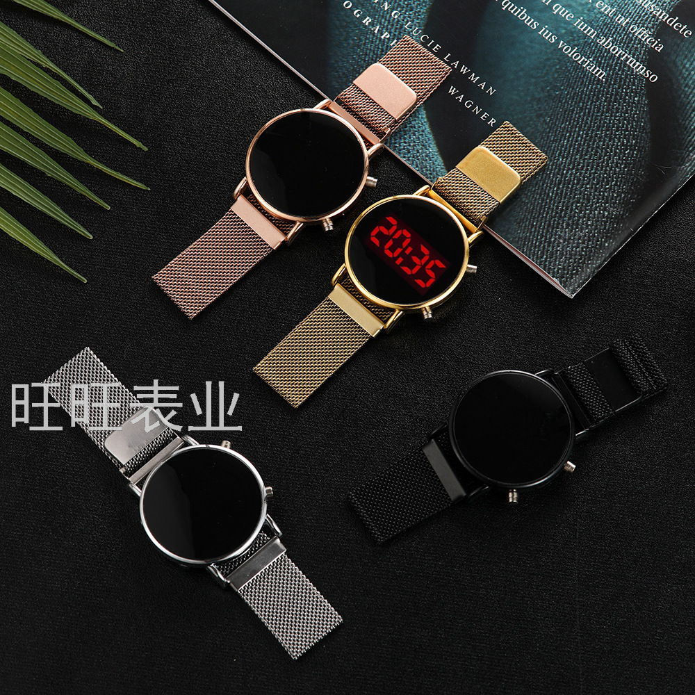 New Arrival round Luminous Led Double Button Student Watch Alloy Magnetic Buckle Cross-Border Milan with LED Watch