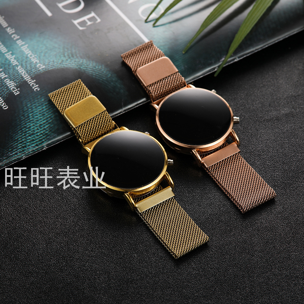 New Arrival round Luminous Led Double Button Student Watch Alloy Magnetic Buckle Cross-Border Milan with LED Watch