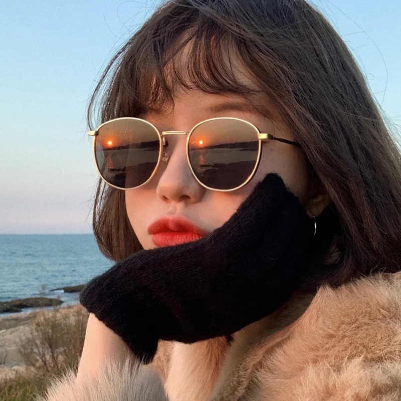 Round Glasses Sunglasses Women&#039;s Fashionable 2021 New Korean Style round Ins Sunglasses Sun Protection UV Metal Glasses