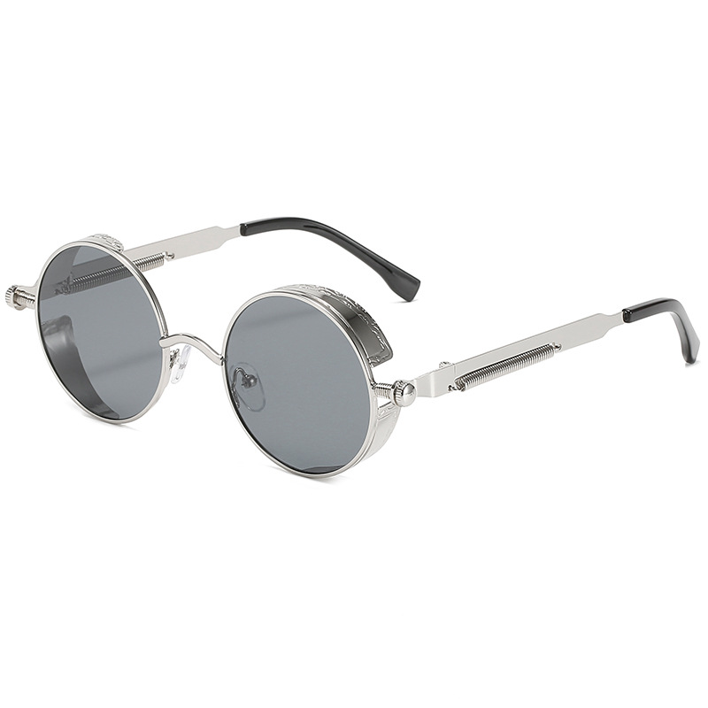 New Steampunk Metal Sunglasses Retro Metal Frame Sunglasses round Thick Frame Spring Glasses Leg Sunglasses