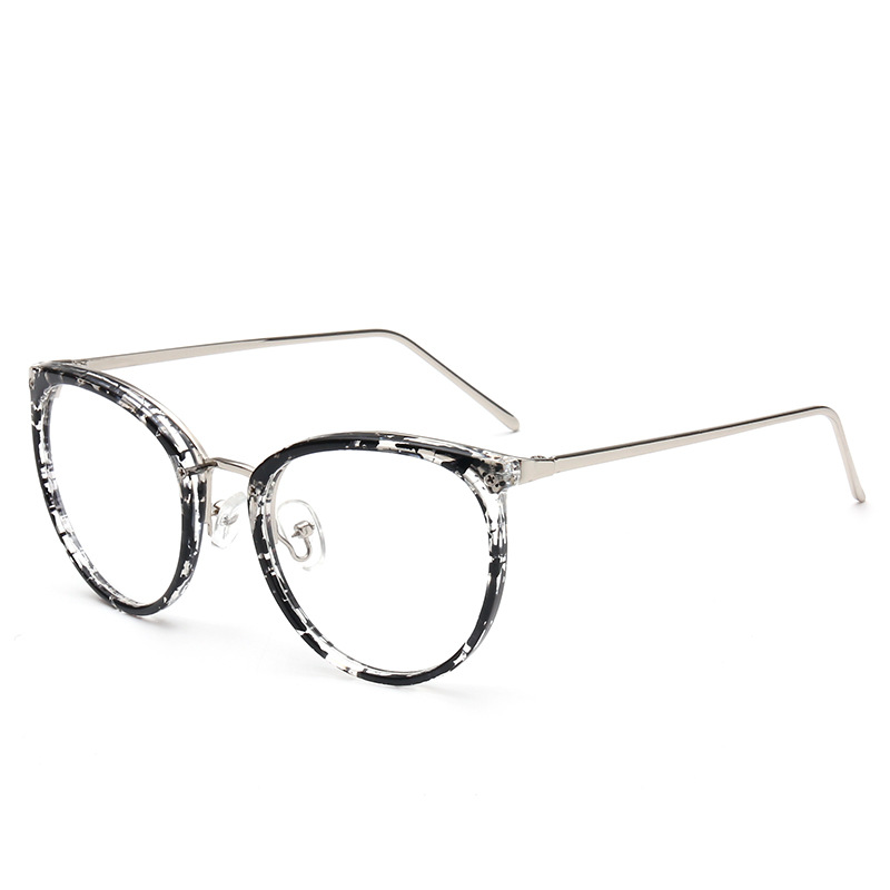 Transparent broken flower full package spectacle frame female round large frame flat lens Korean version retro optical glasses