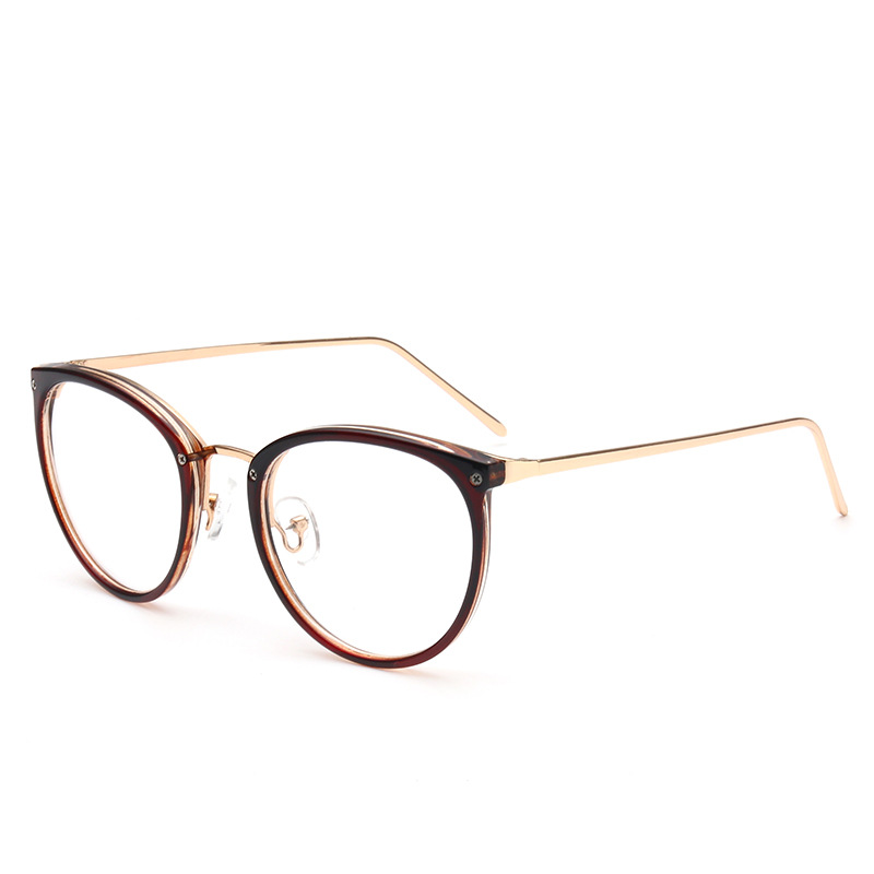 Transparent broken flower full package spectacle frame female round large frame flat lens Korean version retro optical glasses