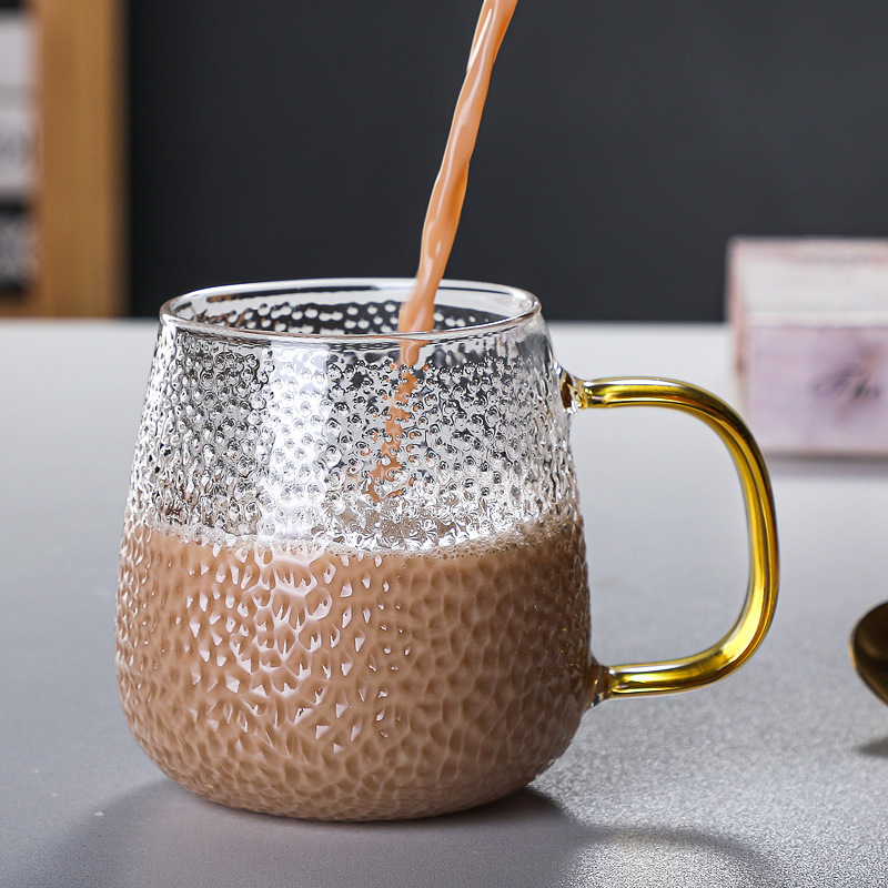 Hammered round Juice Cup High Borosilicate Glasses Home Office Large Capacity Tea Cup Coffee and Breakfast Cup