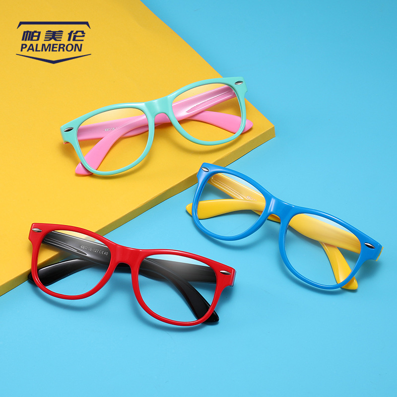 New Silicone Boys and Girls Anti-Blue Light Glasses Full Rim Frame M Nail Plain Glasses Kids Blue Light Goggles