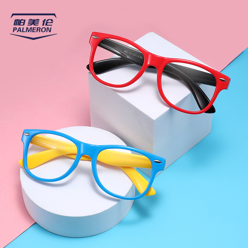 New Silicone Boys and Girls Anti-Blue Light Glasses Full Rim Frame M Nail Plain Glasses Kids Blue Light Goggles