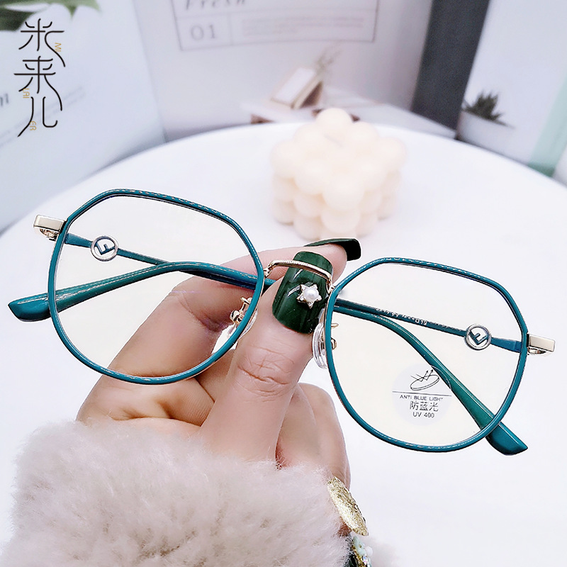 TR90 Metal Mixed Decorative Letters round Frame Plain Glasses Ins Fashion Trend Decorative Glasses