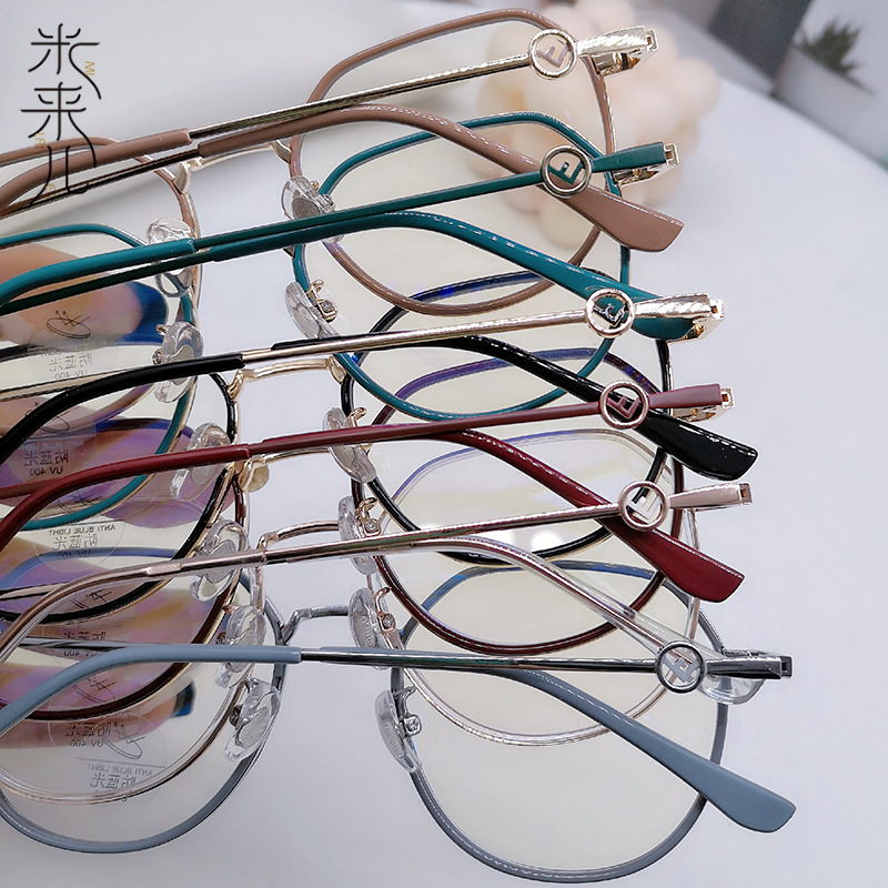 TR90 Metal Mixed Decorative Letters round Frame Plain Glasses Ins Fashion Trend Decorative Glasses