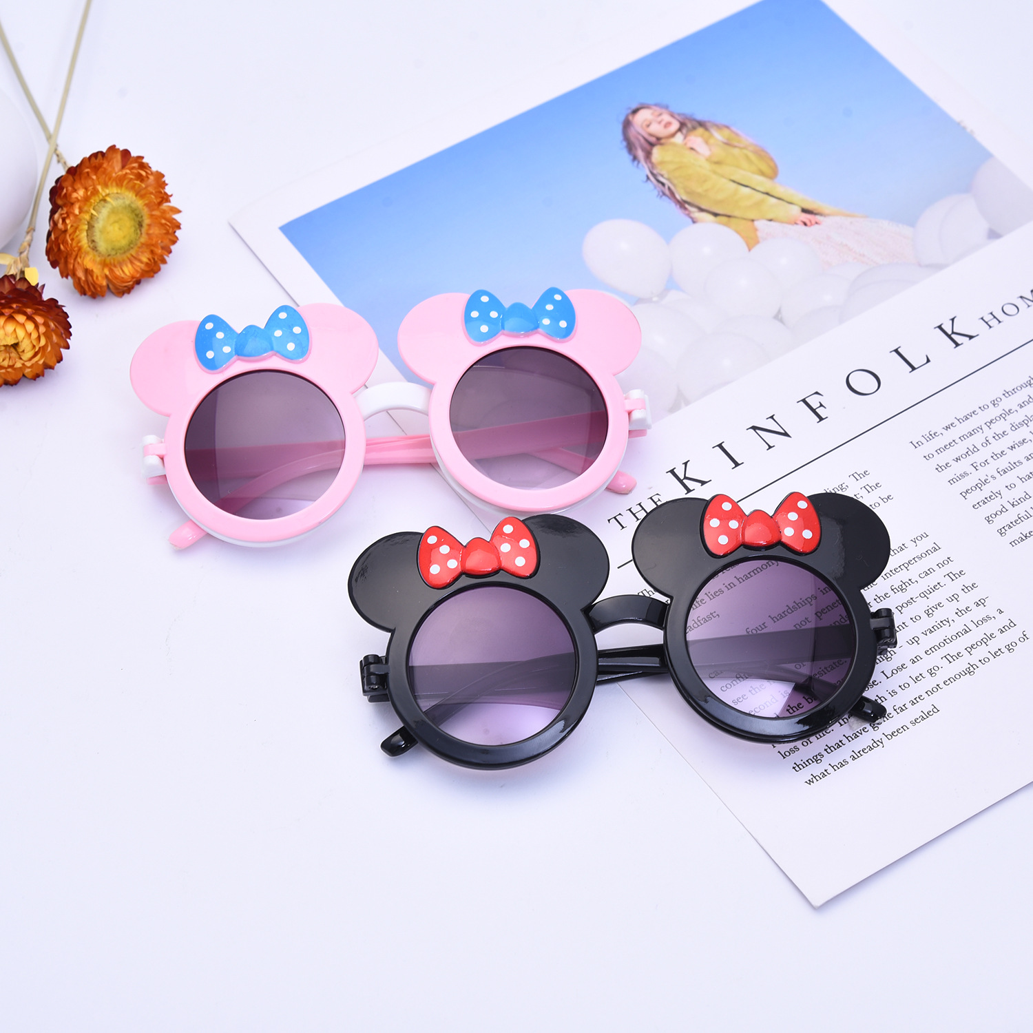 Mickey Bow Children&#039;s Sunglasses Children&#039;s Sunglasses Baby Flip Sunshade Plain Glasses Wholesale