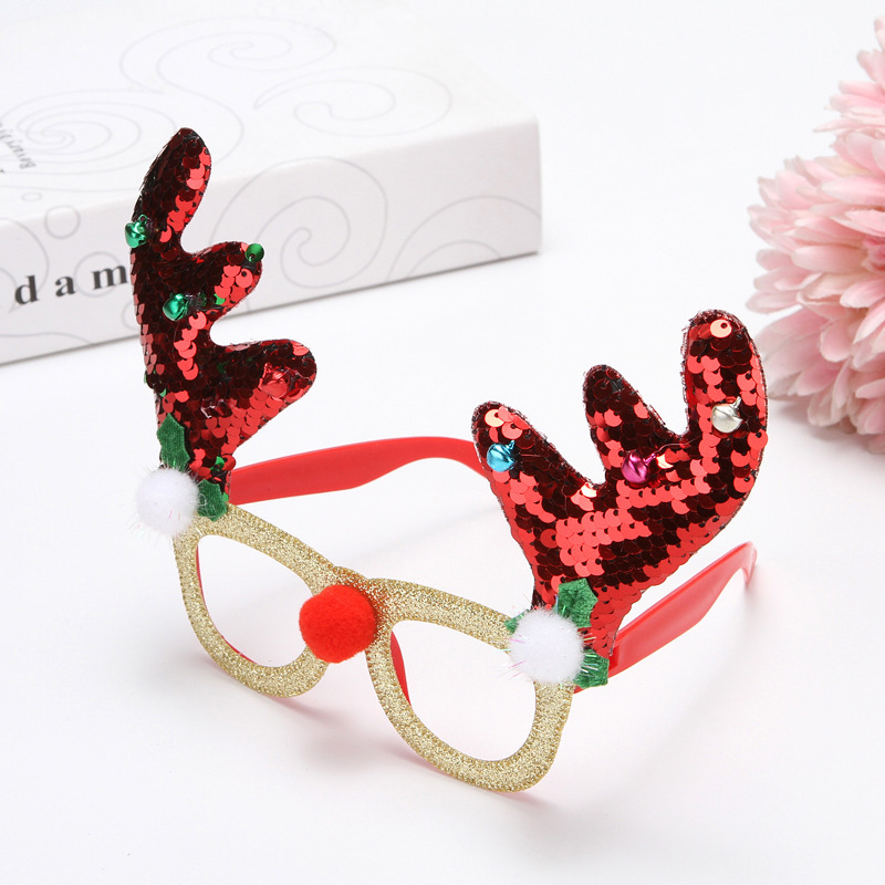 Flip Glasses Ryj20 Christmas Glasses Color Flip Sequins Antlers Glasses Frame Christmas Decoration Glasses Ornament