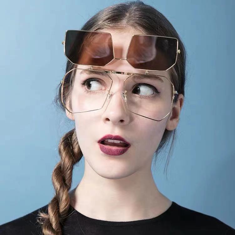 Flip Glasses Flip Sunglasses Clamshell Sunglasses Men&#039;s and Women&#039;s Trendy Large Frame Aviator Glasses