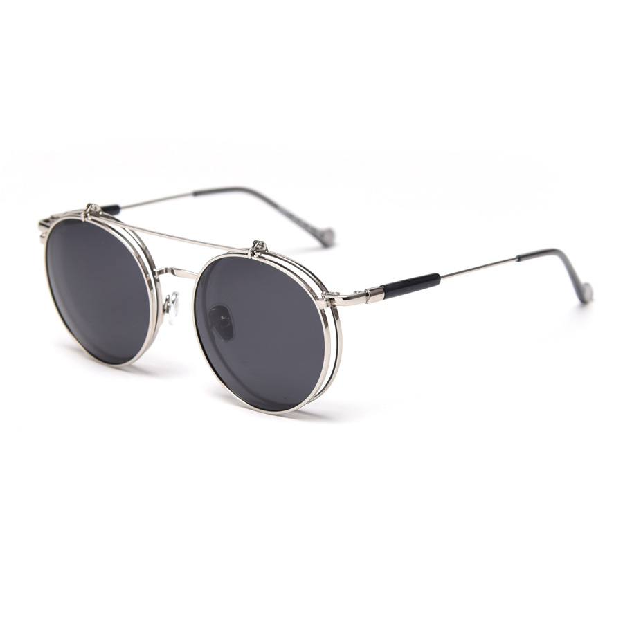 Flip Glasses  Style Flip round Frame Polarized Sunglasses Men and Women Trendy Racket Fashionable Plain Glasses