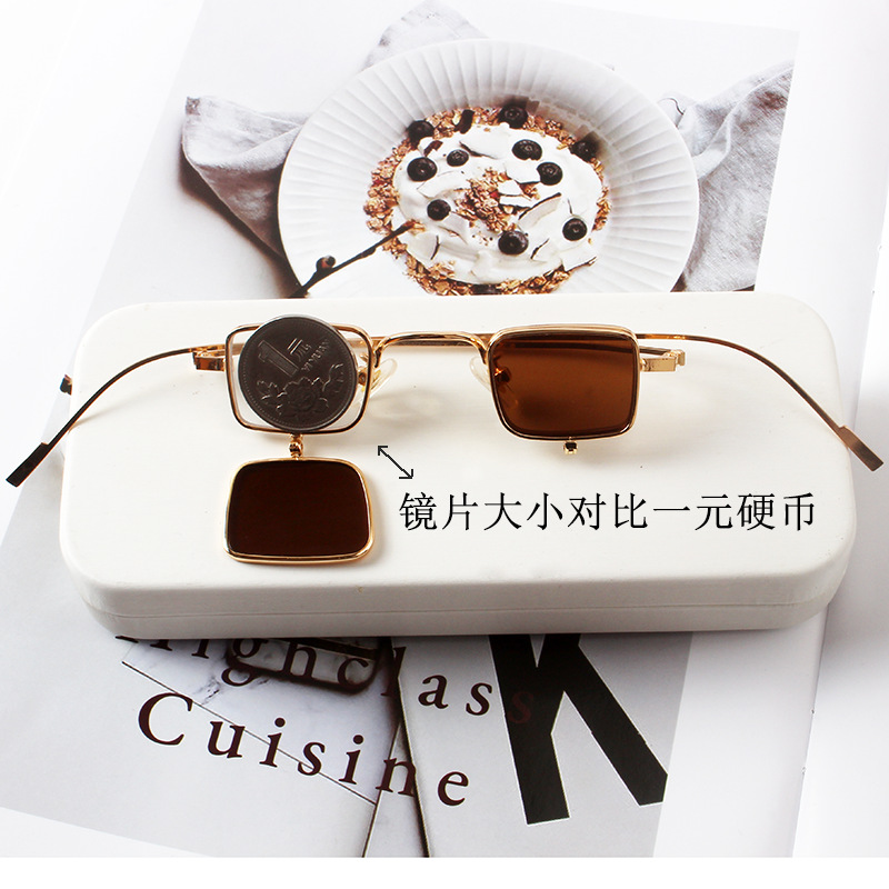 Flip Glasses  Sunglasses Small Square Box Personality Fashion Runway Photography Foreign Trade Sunglasses