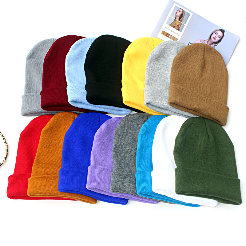 Qiu dong new style knitting hat pure color embroidery wool hat set head female double thickened lovers hat tide manufacturers wholesale