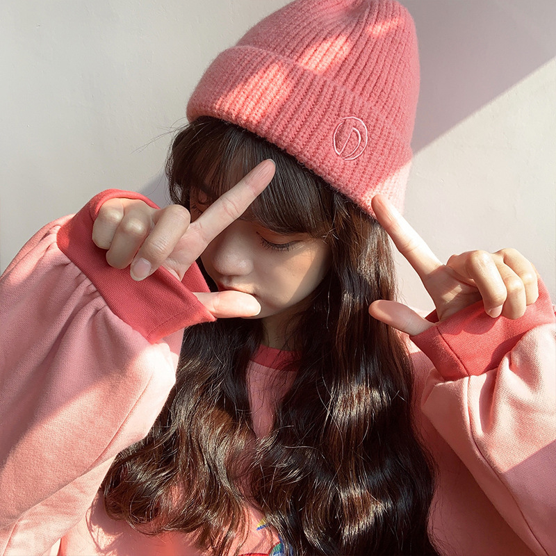 Hat Female Autumn and Winter Simple Letter Woolen Cap Student Couple Outdoor Keep Warm Pullover Knitting Cold Hat Male Fashion