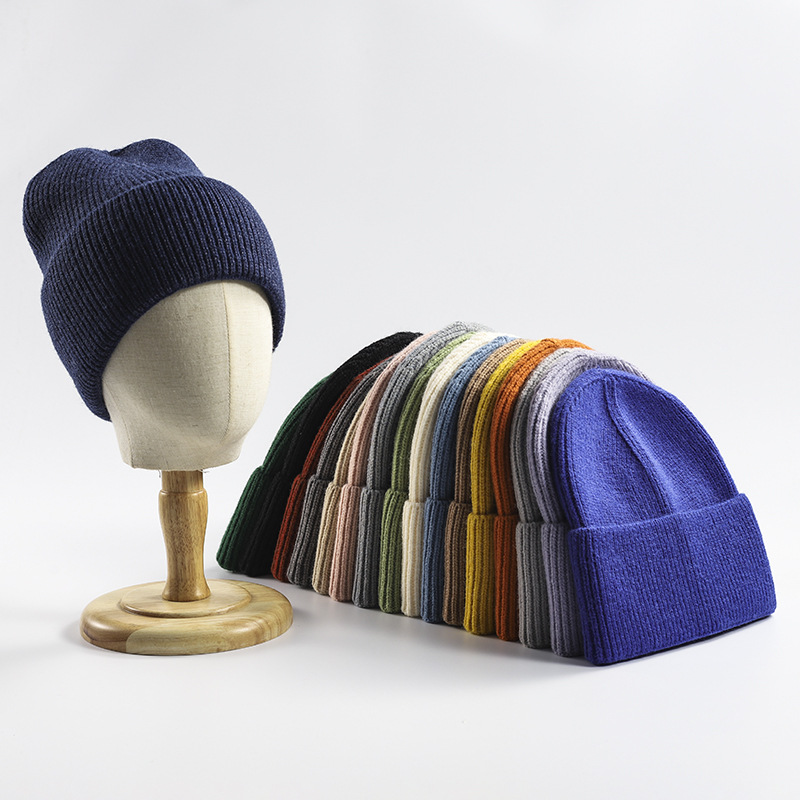 Autumn and Winter New Woolen Cap Women&#039;s Europe and America Cross Border Men&#039;s Flanging Hat Winter Warm Warm Warm Knitted Hat Custom