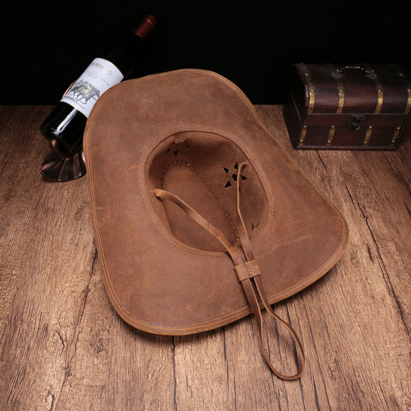 Handmade Leather European and American Retro Casual First Layer Cowhide Crazy Horse Leather Handmade Hat Leisure cap