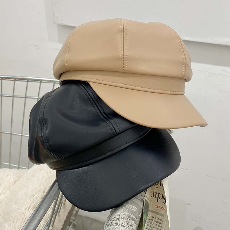 Leisure cap  and Korean Style Spring and Autumn Fashion All-Matching Leather Hat Peaked Cap Beret