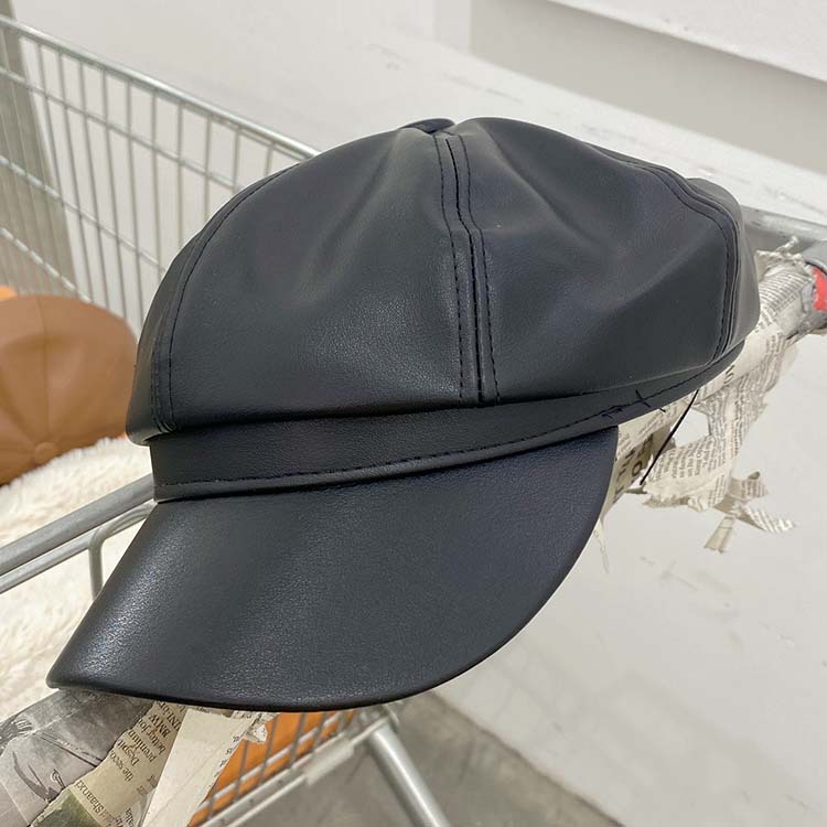 Leisure cap  and Korean Style Spring and Autumn Fashion All-Matching Leather Hat Peaked Cap Beret