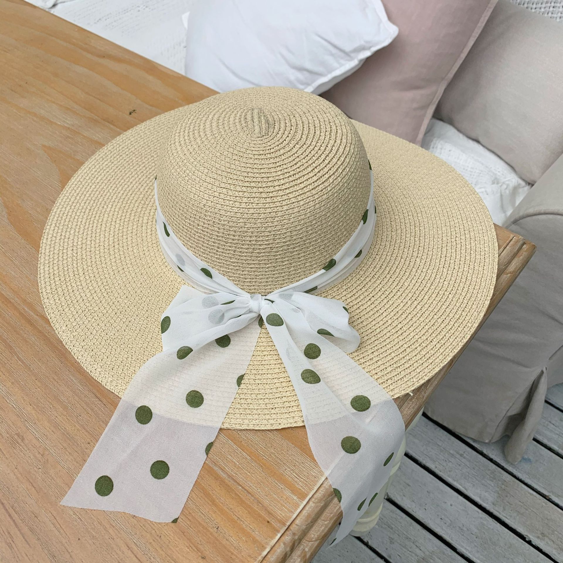 Sun Protection Sun-Shade Beach Hat Children&#039;s All-Match Wide Brim Hat Seaside Vacation Straw Hat Polka Dot Leisure cap