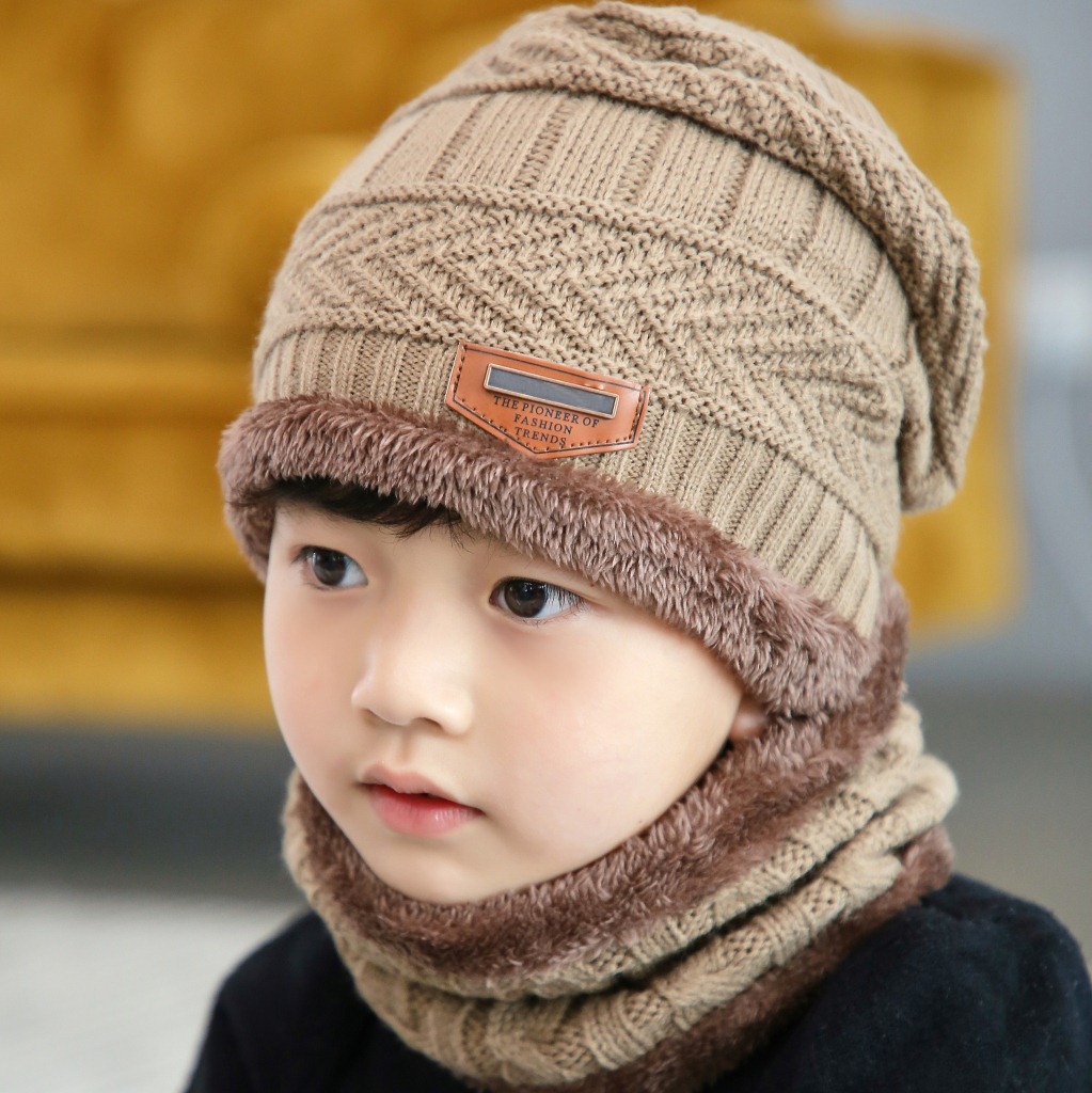 Men&#039;s Knitted Hat Pouch Scarf Two-Piece Set Parent-child cap