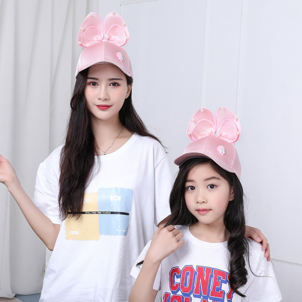 Direct selling parent-child cute lollipop bow baseball cap sunshade cap princess cap cloth cap net cap