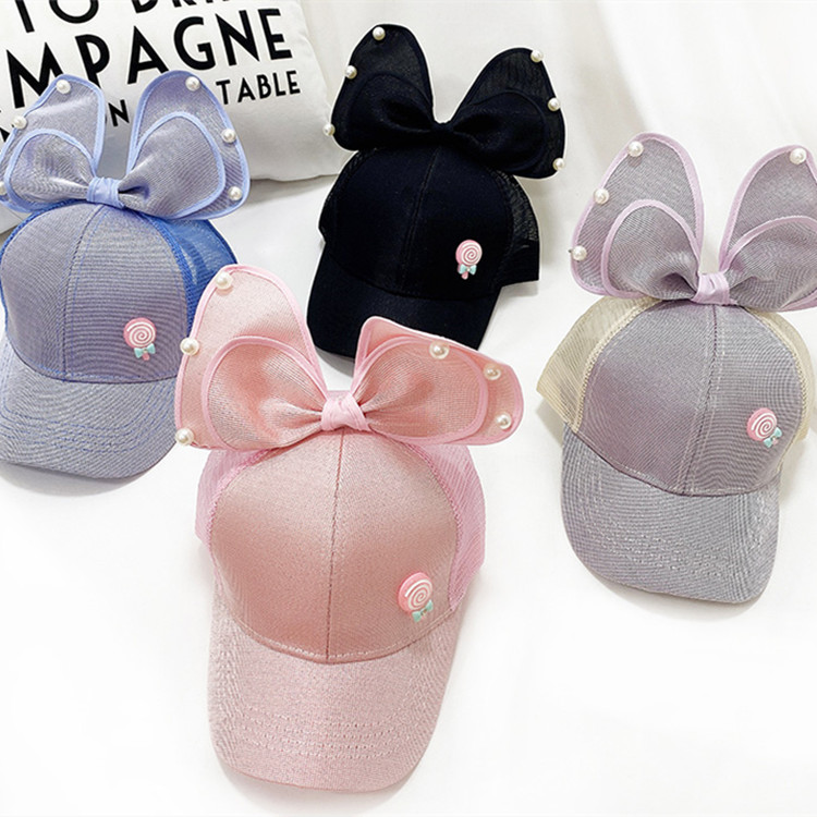 Direct selling parent-child cute lollipop bow baseball cap sunshade cap princess cap cloth cap net cap
