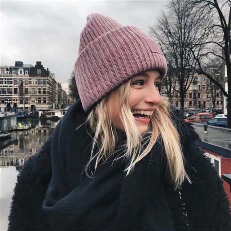 AC Wool Knitted Smiling Face Hat Square Labeling Smiling Face Beanie Hat Thermal Knitting Korean Style Couple Parent-Child Woolen Cap