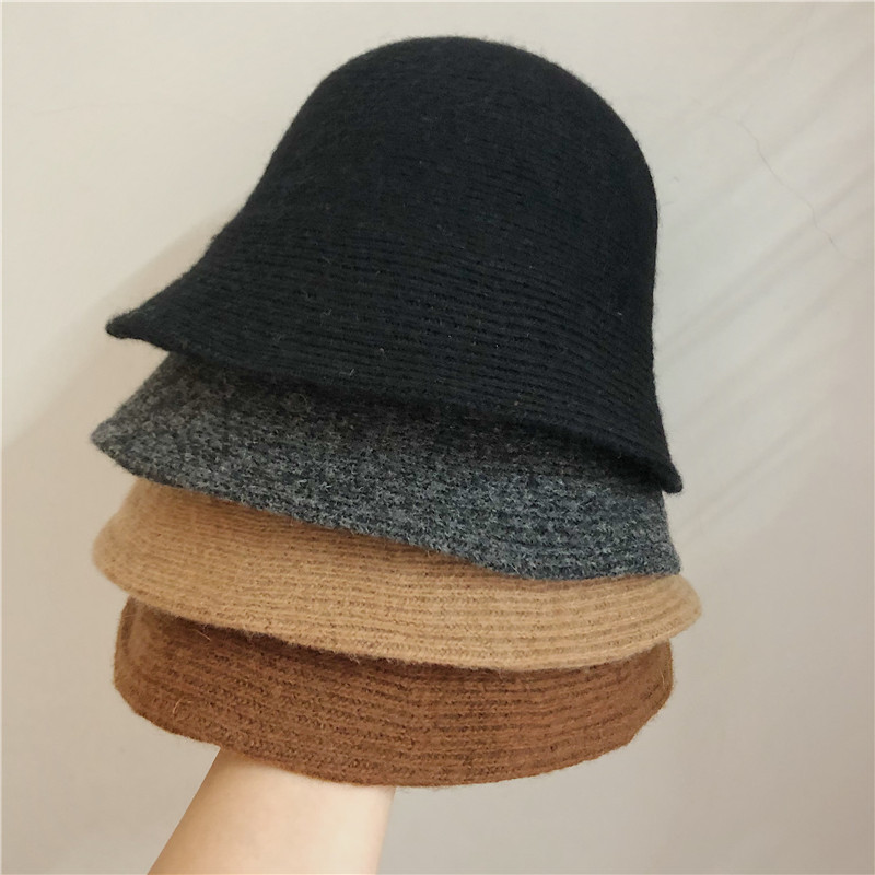 Japanese Pure Color Wool Bucket Hat Women&#039;s Vintage Bowler Hat All-Matching Warm Knitted Bucket Hat Lady Hat