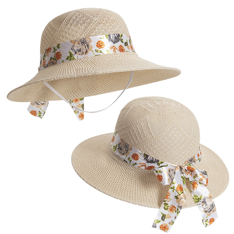2022 New Imitation Raffia Hat Summer Lady Mom Sun Hat Sun Sun Shade Big Brim Bucket Hat